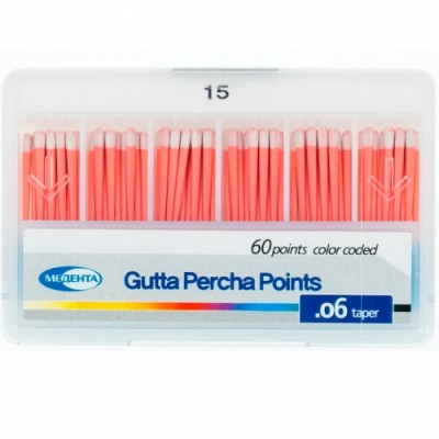Гуттаперчивые штифты (06 конус) №15 (60шт.) с миллиметровой маркировкой Гуттаперчивые штифты (06 конус) №15 (60шт.) с миллиметровой маркировкой